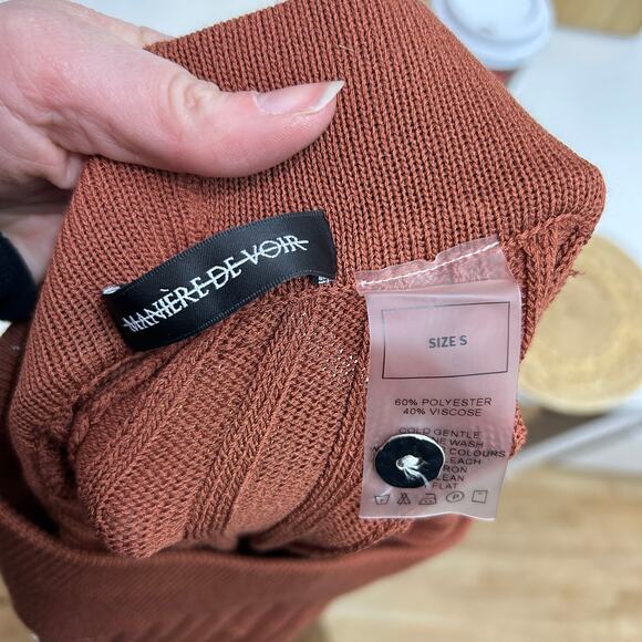 Maniere De Voir Ribbed Knit Pants Small Button Slit Elastic Waist Flare - Picture 6 of 8